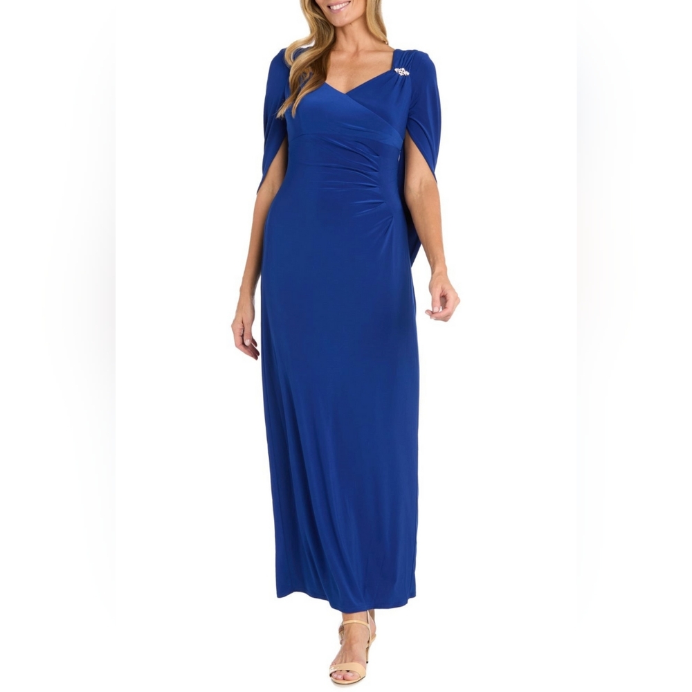 RM Richards Draped Shawl Sleeve Long Evening Dress